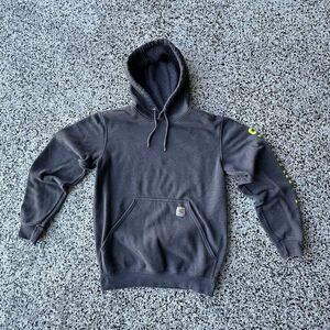 Carhartt Hoodie Mens Small Loose Fit Carbon Heather Workwear Spellout